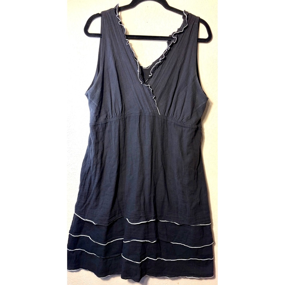 XBAAL Black Double Gauze Tiered Dress Tunic Size XG XL Ruffle V-Neck Bohemian